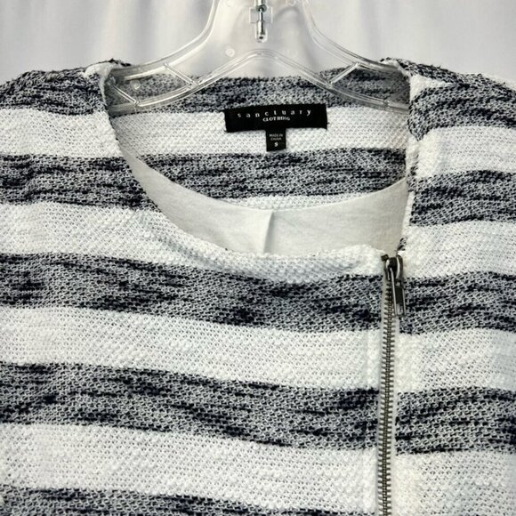 Sanctuary Bomber Jacket Navy/White Stripe Asymmetric Zip Pockets Size Small - Picture 8 of 10